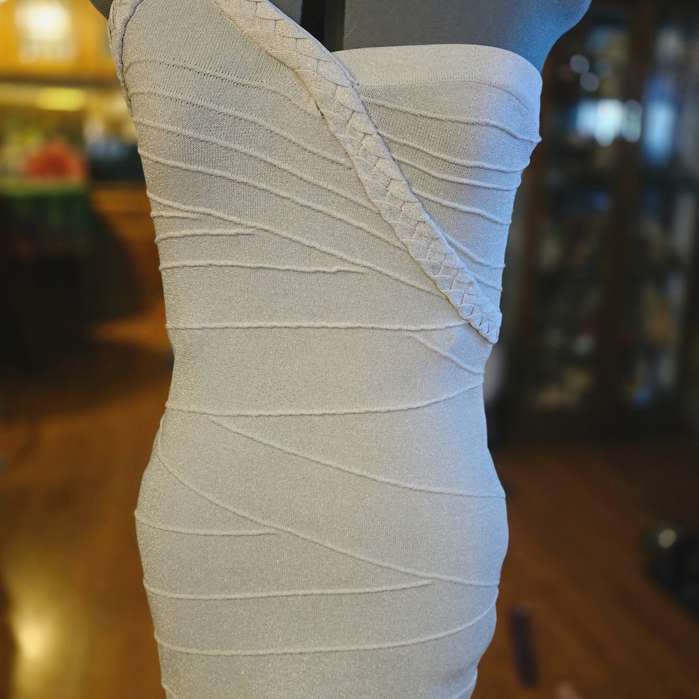 Excellent Condition WOW Couture Bandage One Shoulder Cream Dress